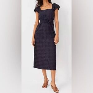 Ann Taylor Dress Women’s 10 Midnight Blue Eyelet Dress Midi NWT